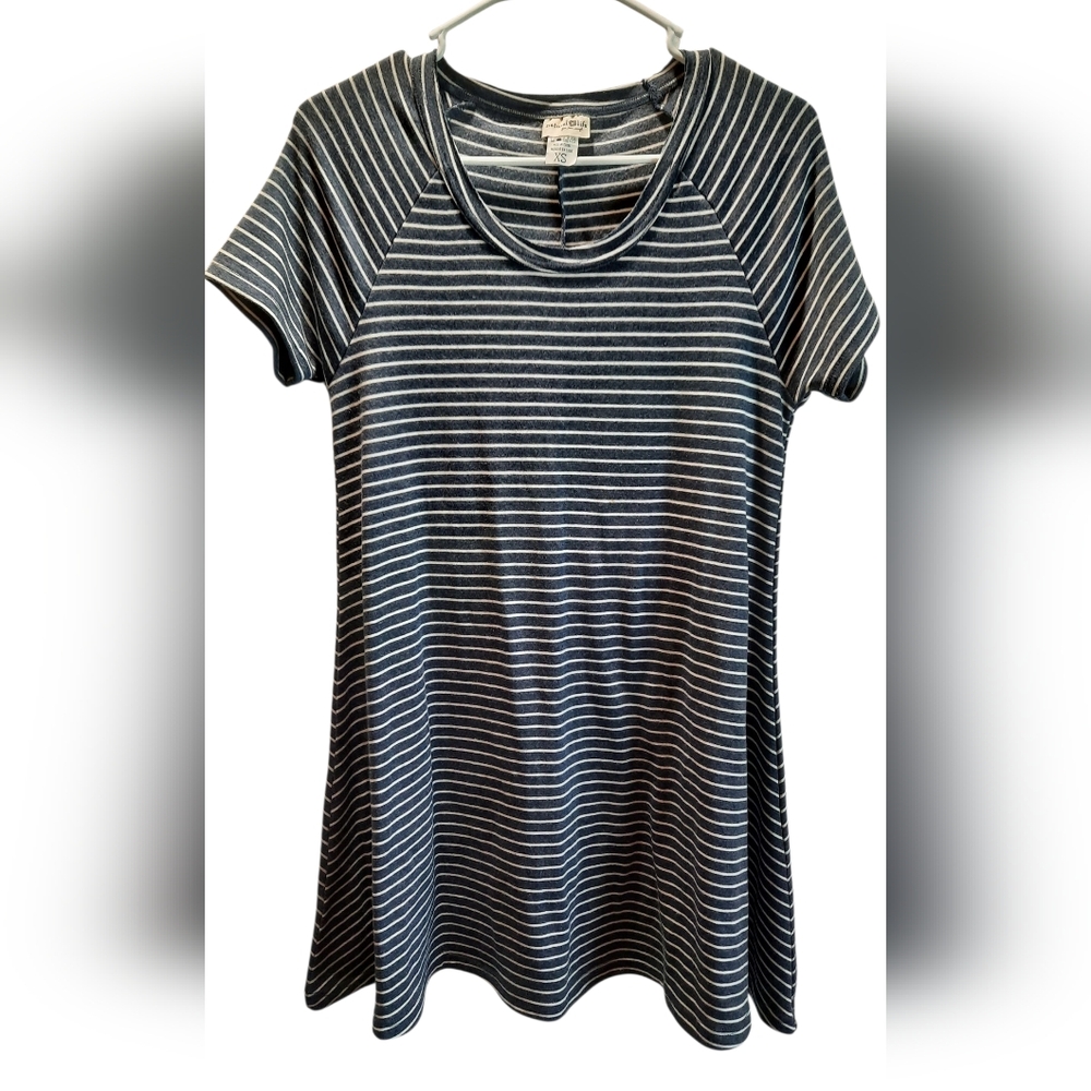 Natural Life Dress Womans XS Gray Stripes Fit and Flare Boho Chic Hippie Beach